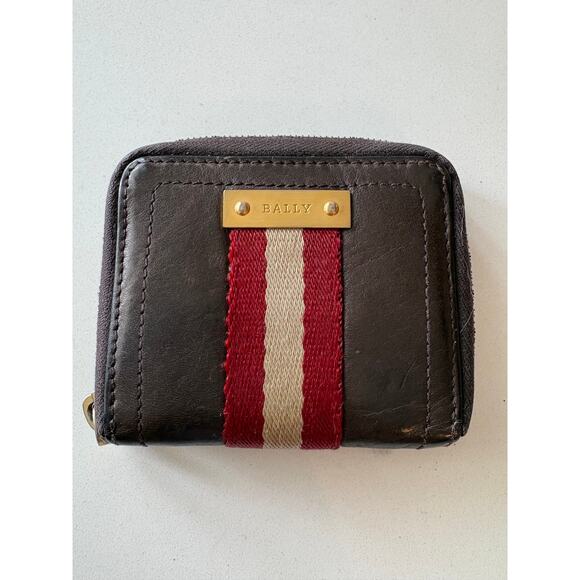 Bally Brown Leather Zip Coin Wallet with Ribbon Accent - Picture 6 of 10